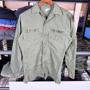 Vintage US Army OG-107 Utility Shirt Mens 14 1/2 x 33 Green Cotton Blend